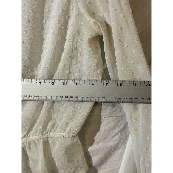 Lush  Sheer White Polka Dot Ruffle Peplum Blouse Long Sleeve M Cottage Coquette - Picture 5 of 7